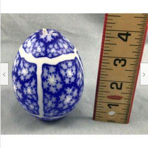Millefiori Style Blue & White Snowflake Pattern Egg Shaped 4" Wax Candle